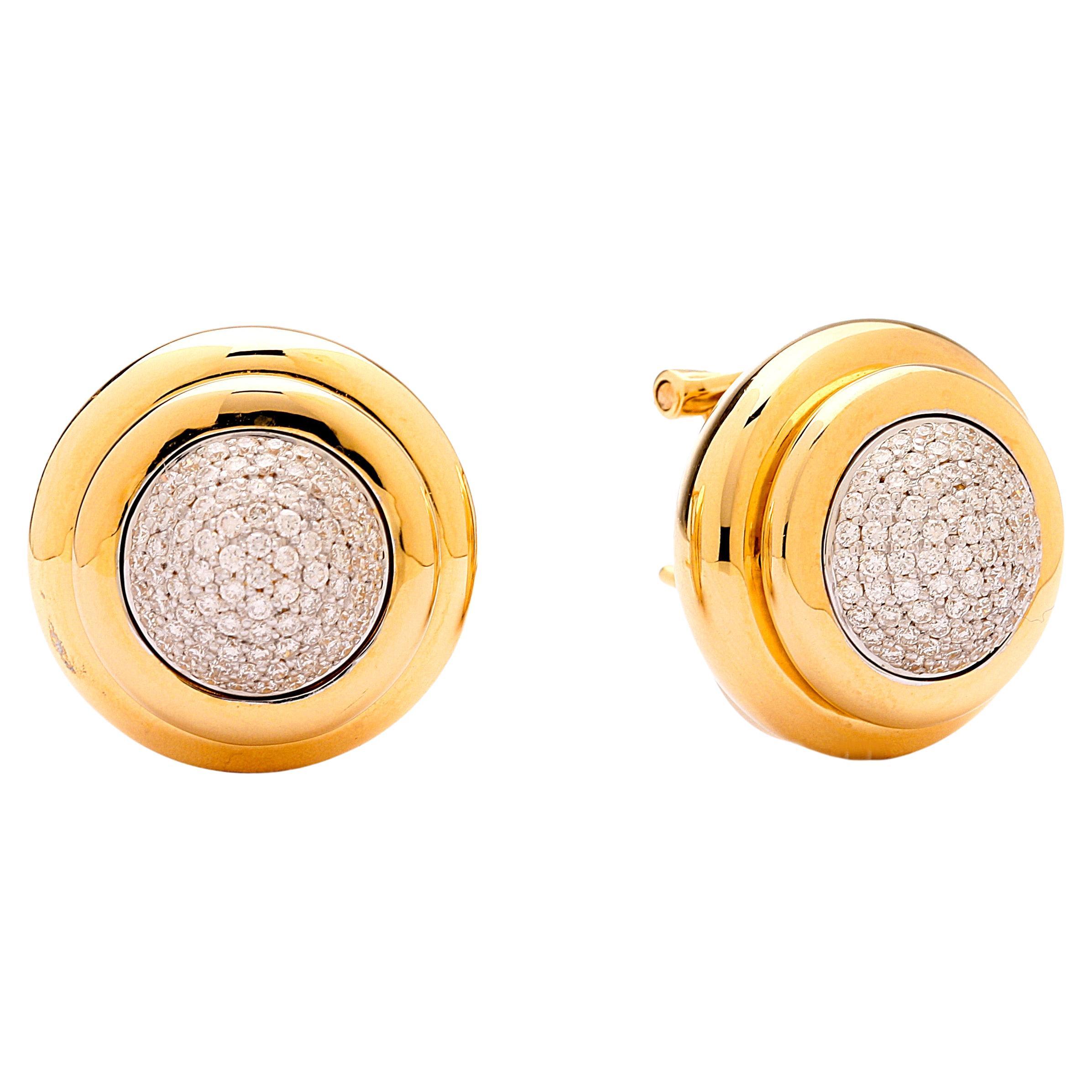 Syna Boucles d'oreilles rondes en or jaune avec diamants en vente