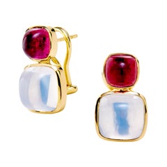 Syna Yellow Gold Rubellite and Moon Quartz Earrings