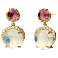 Syna Yellow Gold Rubellite and Moon Quartz Earrings with Diamonds