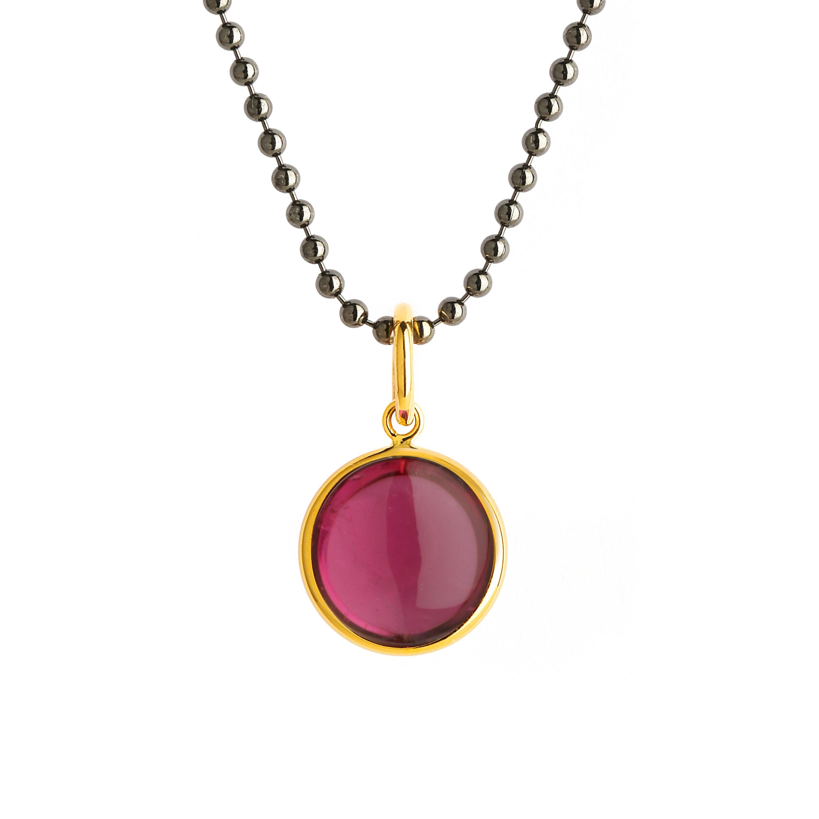 Round Cut Syna Yellow Gold Rubellite Chakra Charm Pendant For Sale