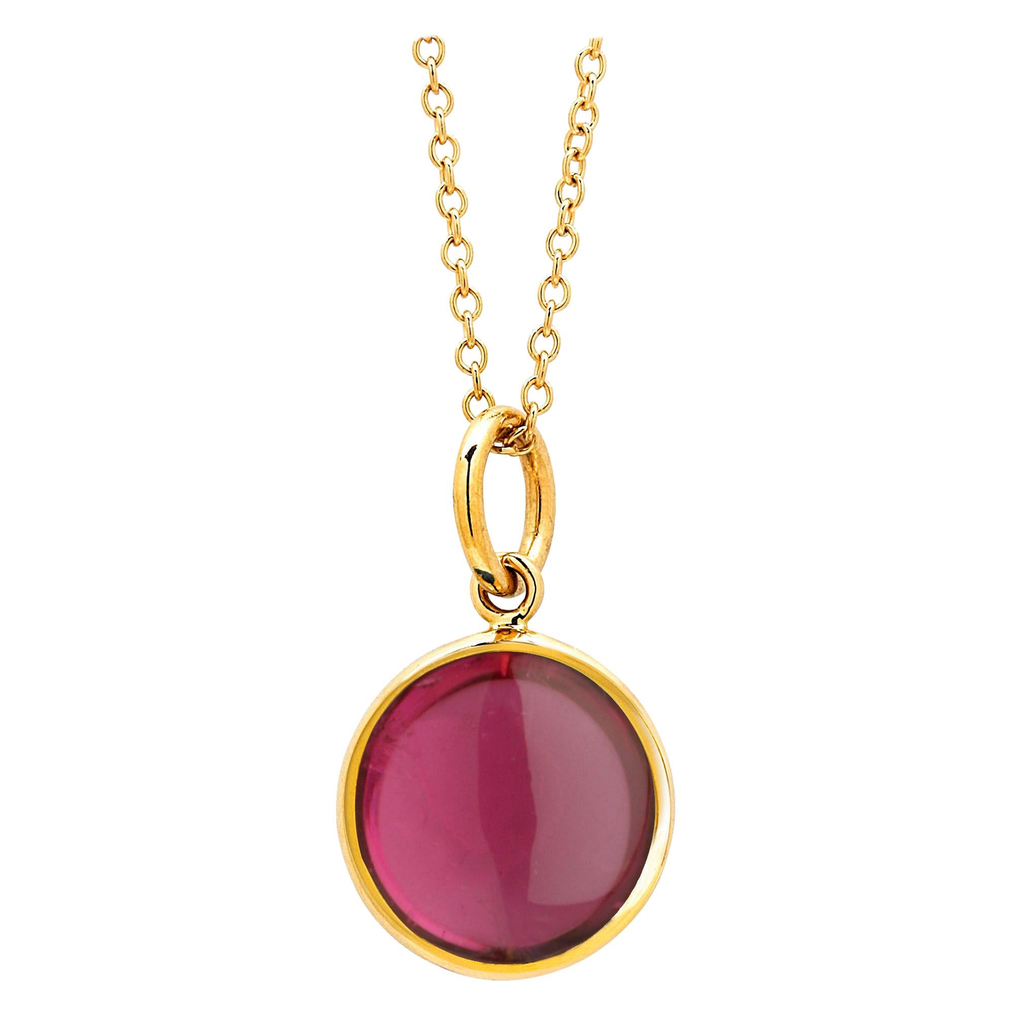 Syna Yellow Gold Rubellite Chakra Charm Pendant For Sale