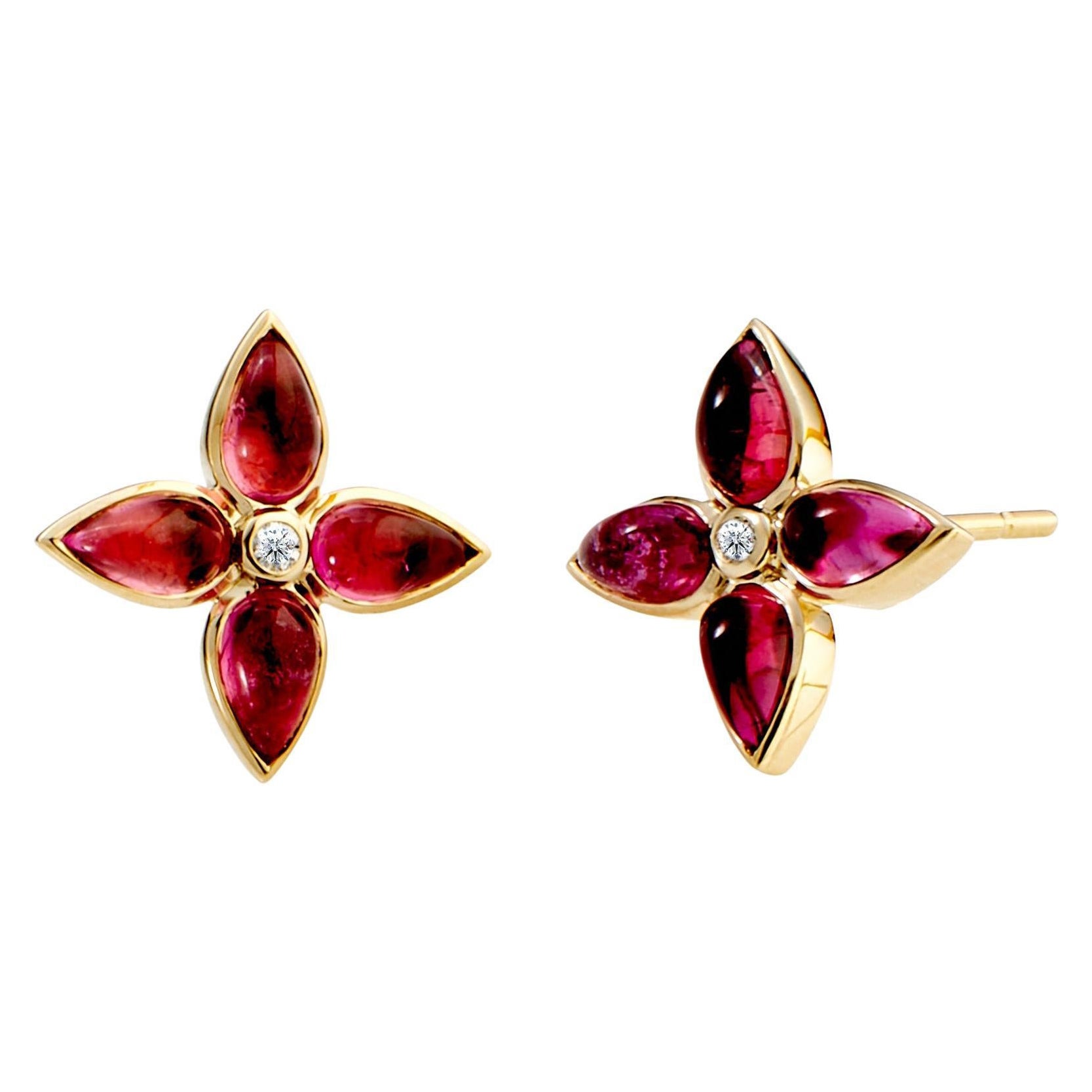 Orecchini a fiore di rubellite in oro giallo Syna con diamanti