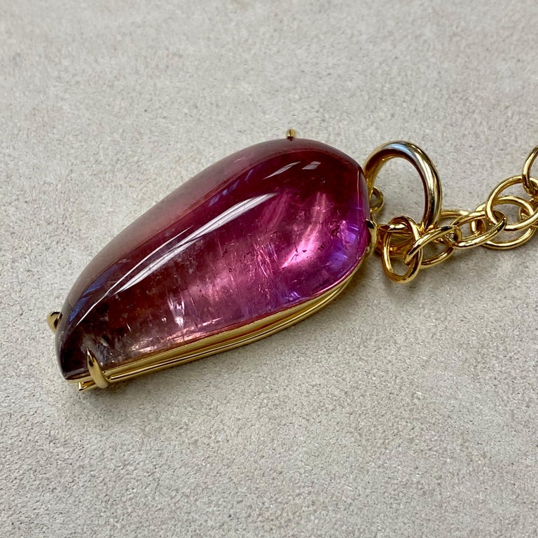 Syna Yellow Gold Rubellite Paisley Pendant For Sale at 1stDibs