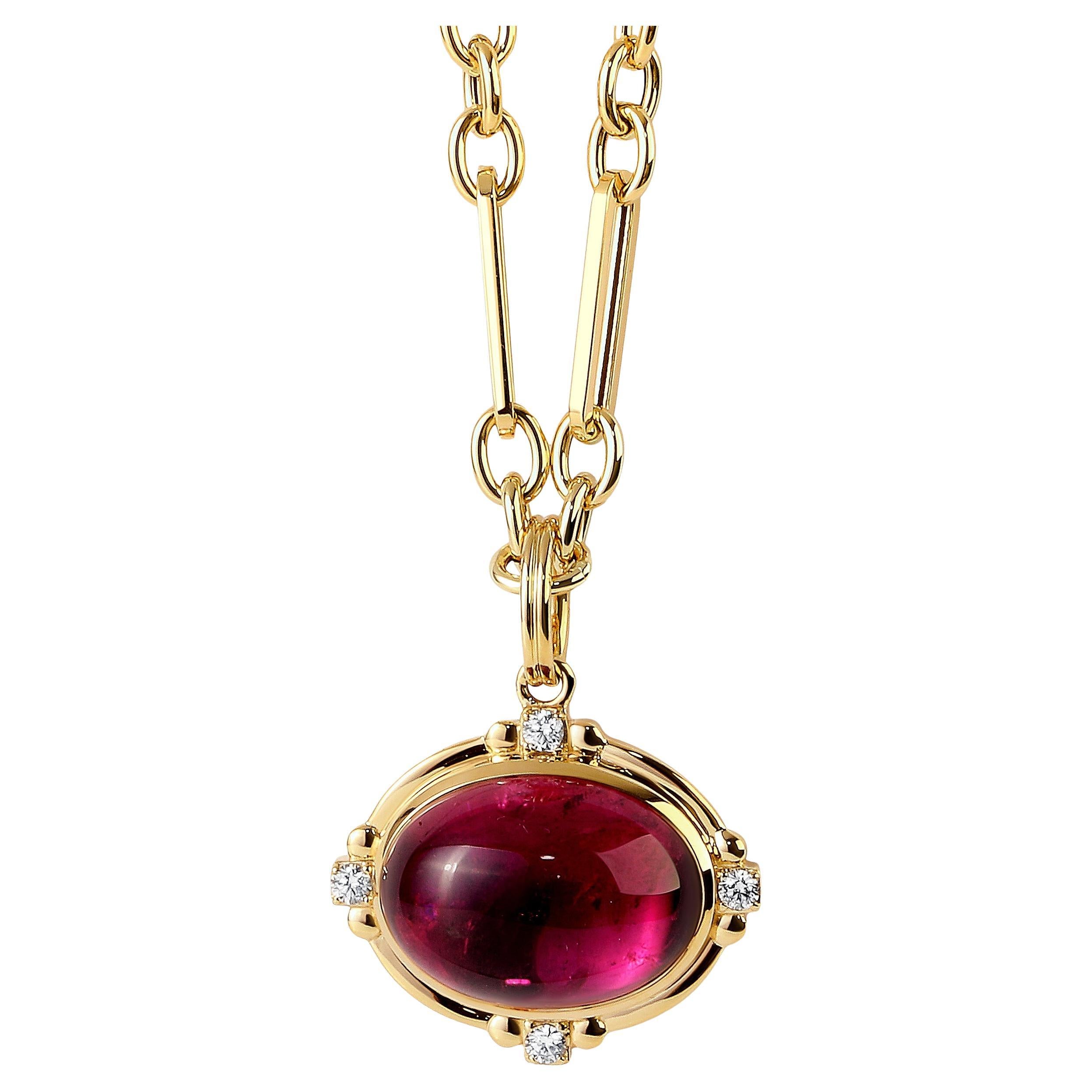 Pendentif en or jaune Syna Rubellite avec diamants en vente