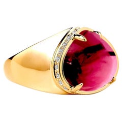 Syna Yellow Gold Rubellite Ring with Champagne Diamonds