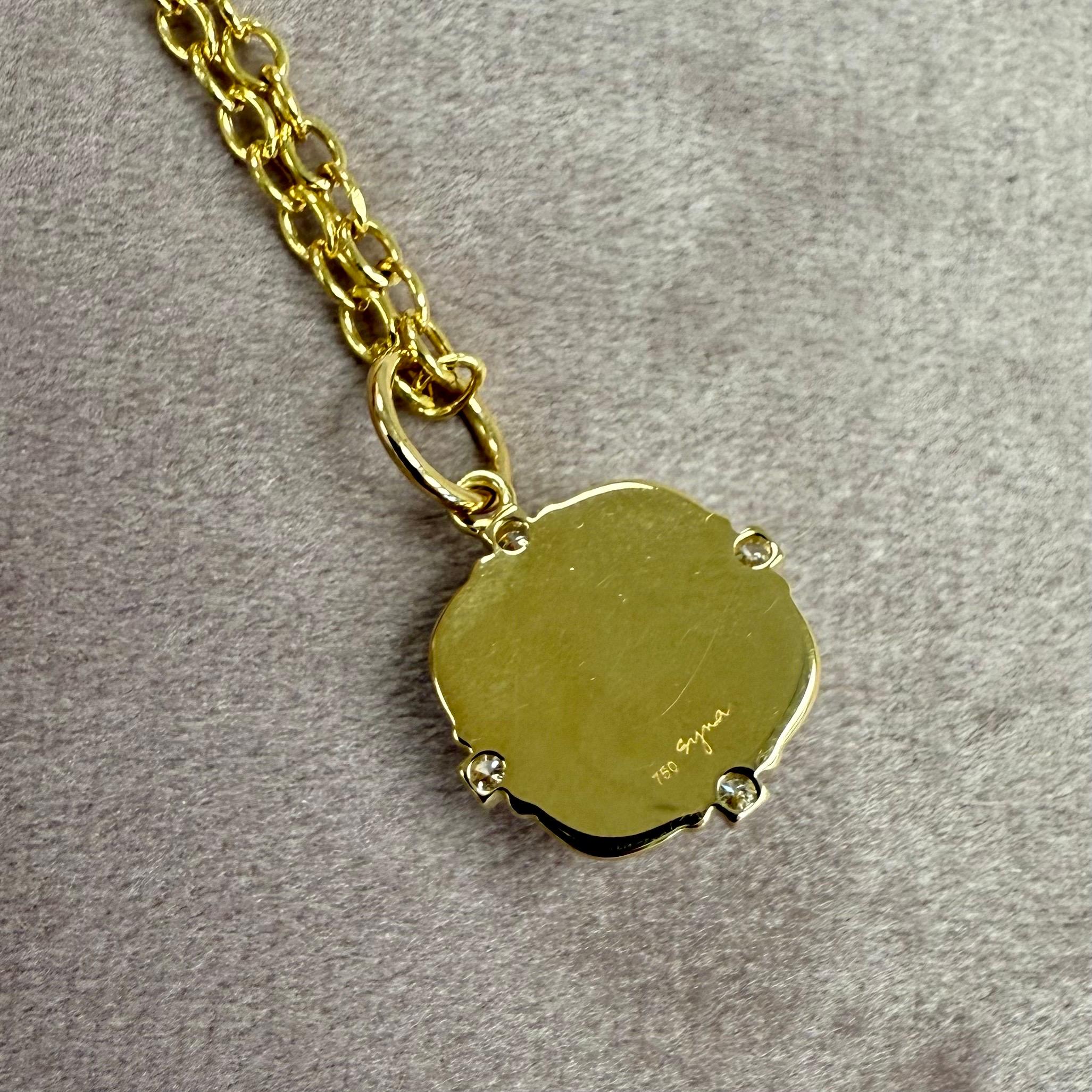 Contemporaneo Syna Yellow Gold Rubellite Sugarloaf Pendant with Diamonds in vendita