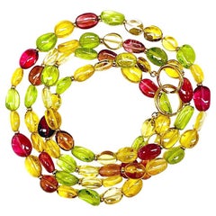 Syna Yellow Gold Rubellite, Yellow Beryl and Peridot Gold Bead Necklace