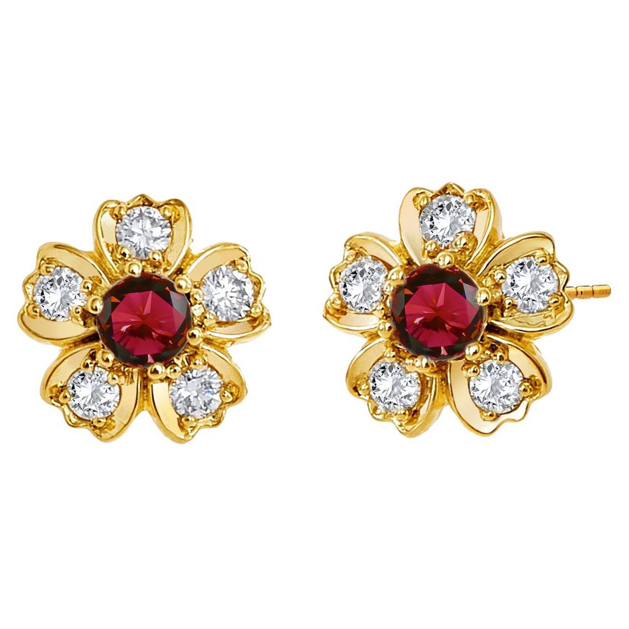Syna Clous de fleurs en or jaune et rubis avec diamants