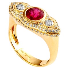 Syna Yellow Gold Ruby Ring with Champagne Diamonds