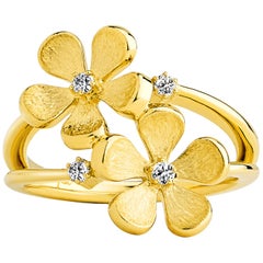 Syna Yellow Gold Satin Finish Flower Ring with Diamonds