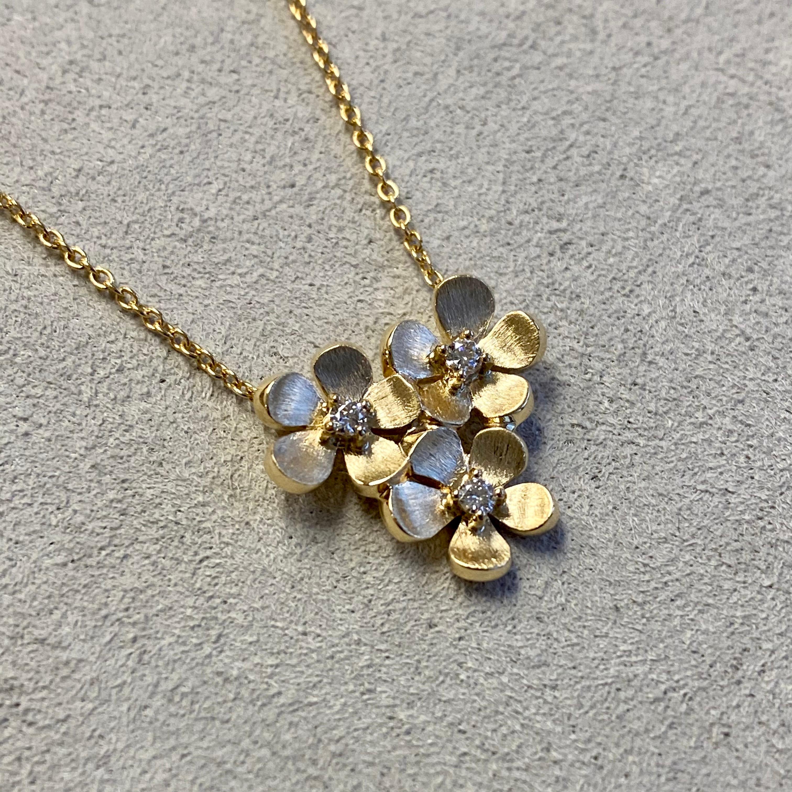 Contemporary Syna Yellow Gold Satin Flower Bunch Necklace with Diamonds