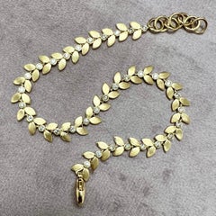 Syna Yellow Gold Satin Leaf Diamond Bracelet