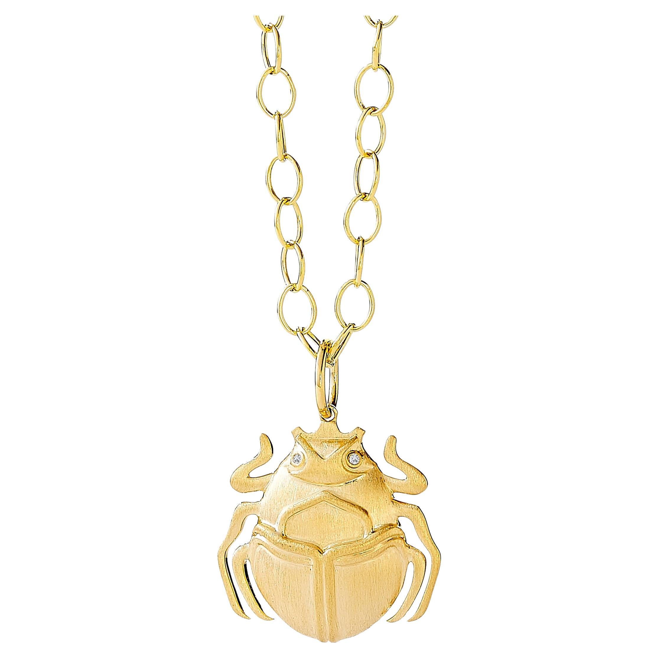 Syna Yellow Gold Scarab Pendant with Diamonds