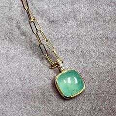 Syna Yellow Gold Sea Green Chalcedony Sugarloaf Pendant Necklace with Diamonds