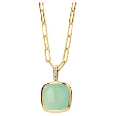 Collar Colgante Pan de Azúcar de Calcedonia Verde Marina de Oro Amarillo Syna con Diamantes