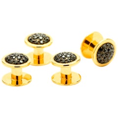 Syna Yellow Gold Set of Four Shirt Studs with Black Diamonds