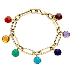 Syna Yellow Gold Seven Chakra Charm Rounded Paper Clip Bracelet