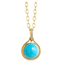 Syna Yellow Gold Sleeping Beauty Turquoise Pendant with Champagne Diamonds