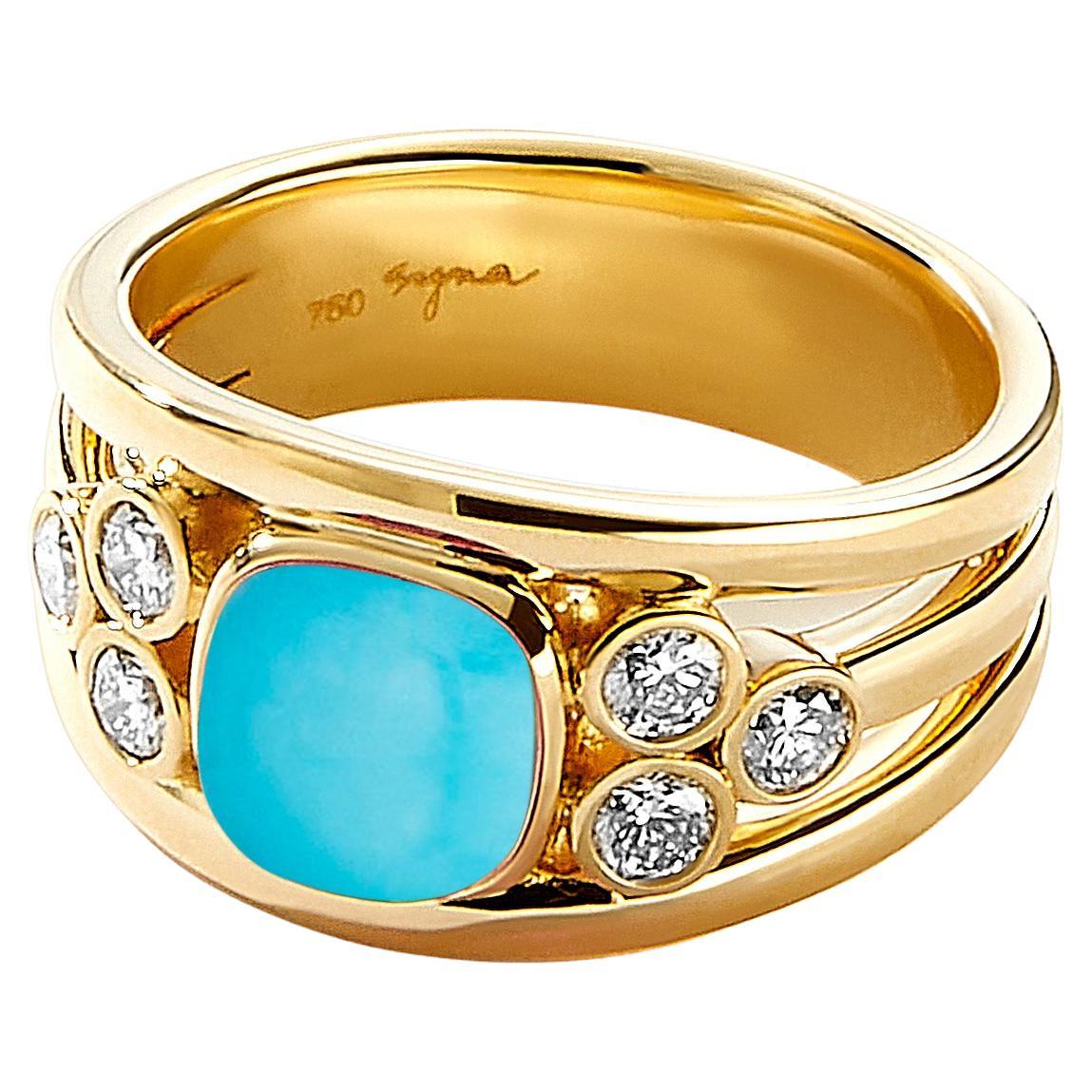 Anneau en or jaune Syna Sleeping Beauty Turquoise avec diamants