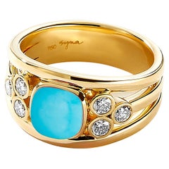 Anneau en or jaune Syna Sleeping Beauty Turquoise avec diamants