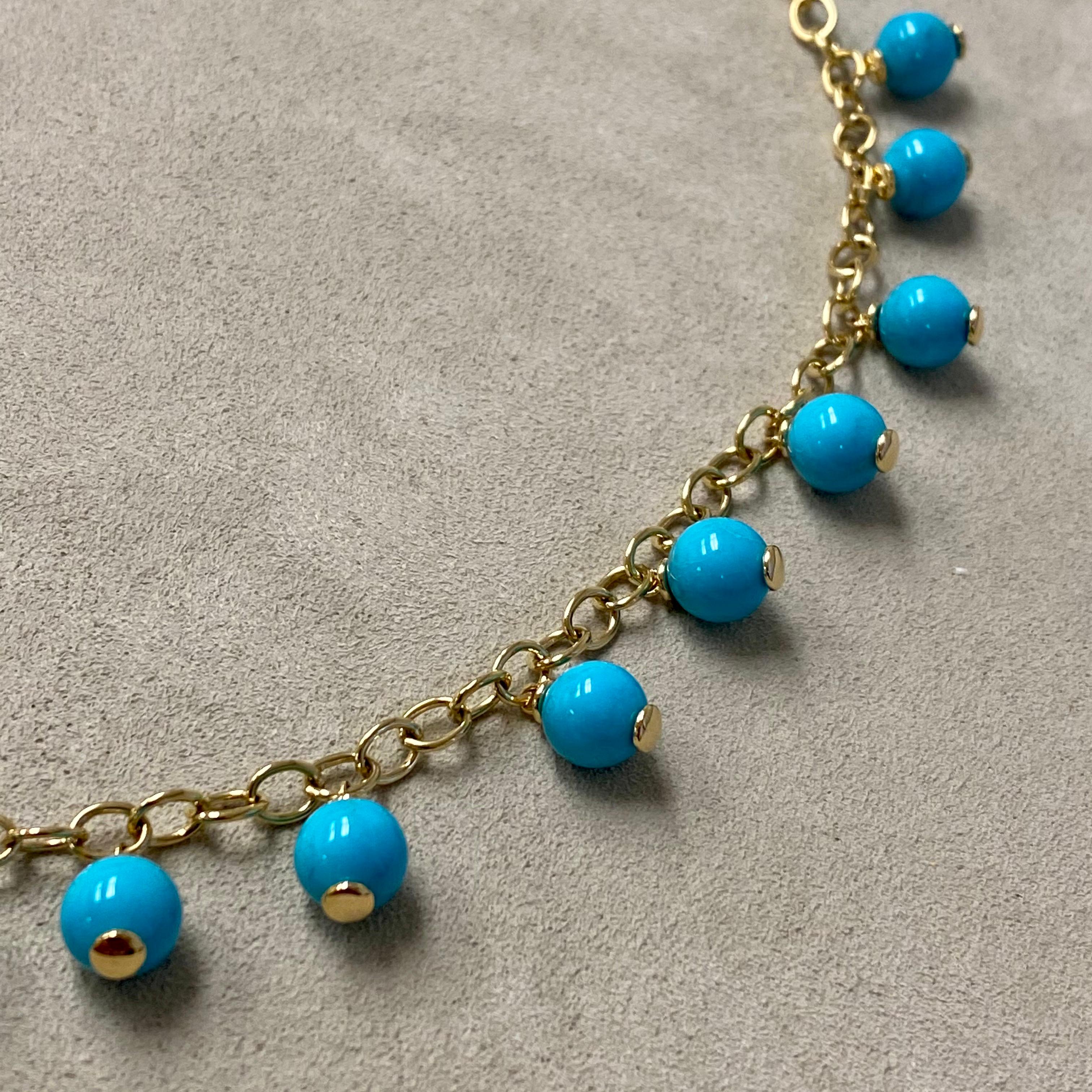 Contemporary Syna Yellow Gold Sleeping Beauty Turquoise Bead Necklace For Sale
