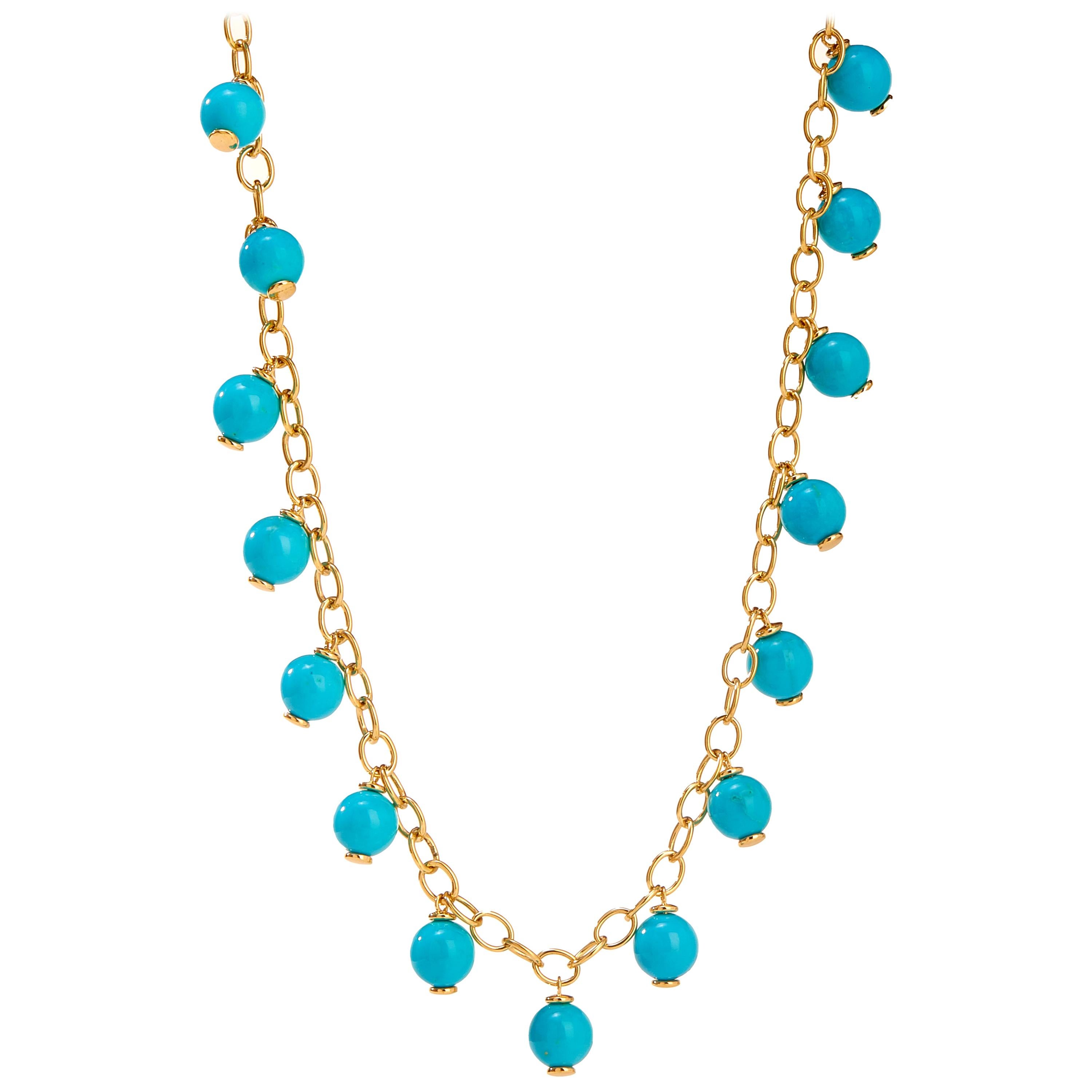 Syna Yellow Gold Sleeping Beauty Turquoise Bead Necklace For Sale