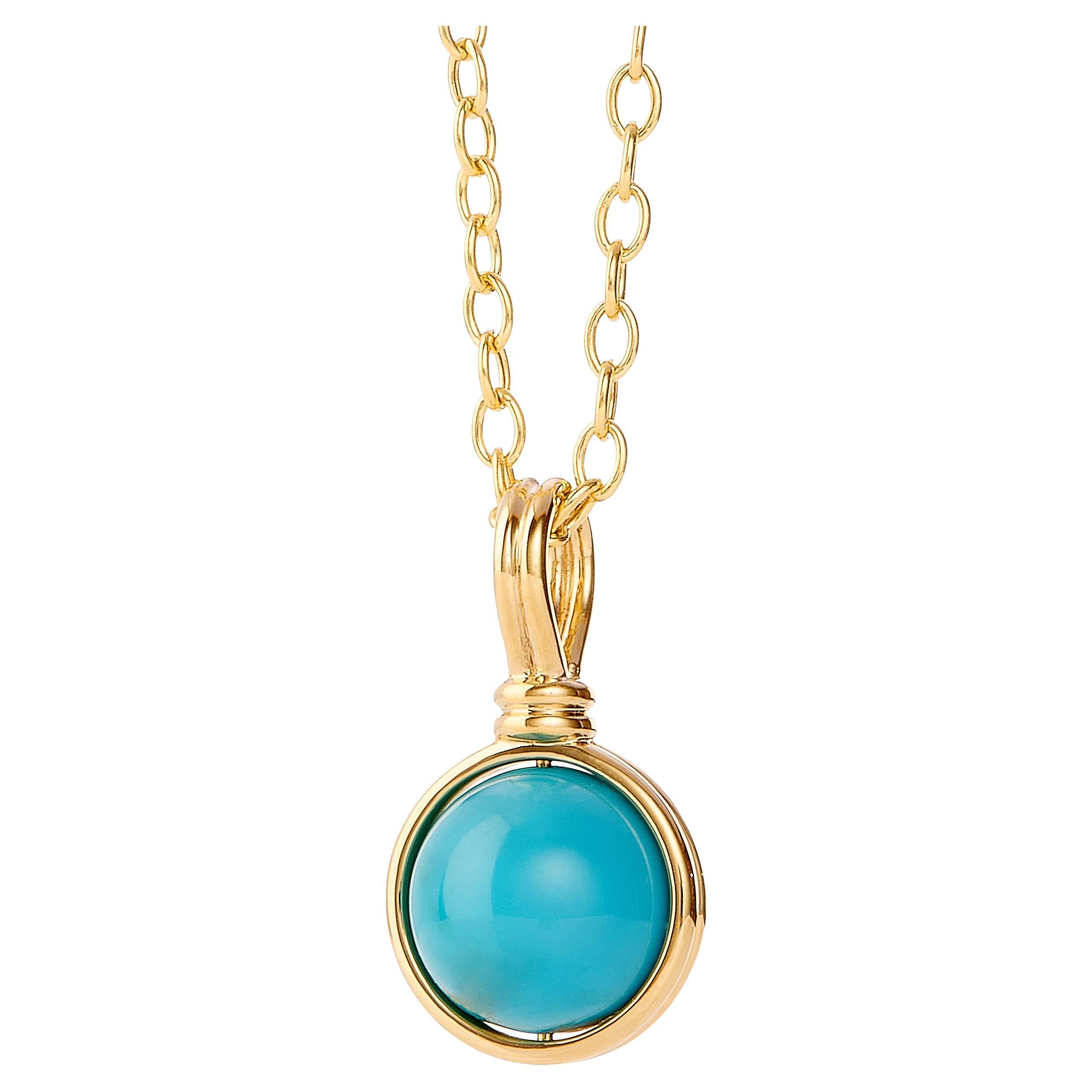 Syna Yellow Gold Sleeping Beauty Turquoise Bead Pendant For Sale