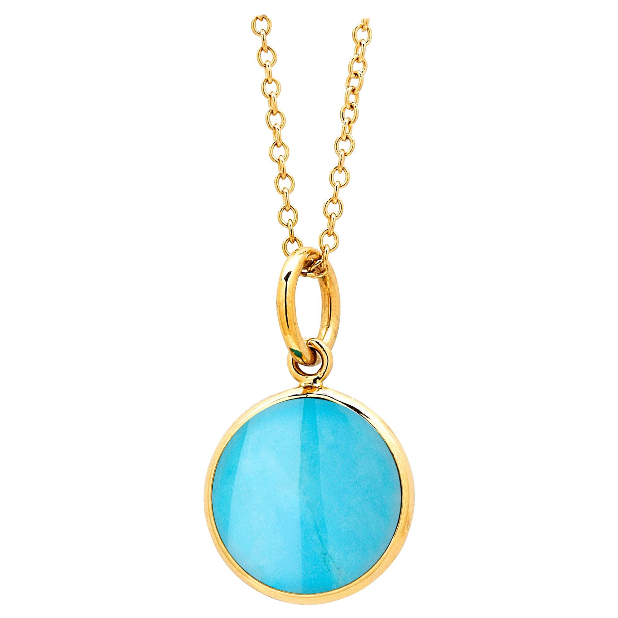 Syna Yellow Gold Sleeping Beauty Turquoise Chakra Charm Pendant For Sale