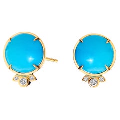 Syna Yellow Gold Sleeping Beauty Turquoise Earrings with Champagne Diamonds