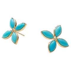 Syna Yellow Gold Sleeping Beauty Turquoise Earrings with Diamonds