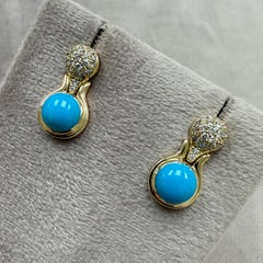 Syna Yellow Gold Sleeping Beauty Turquoise Earrings with Diamonds