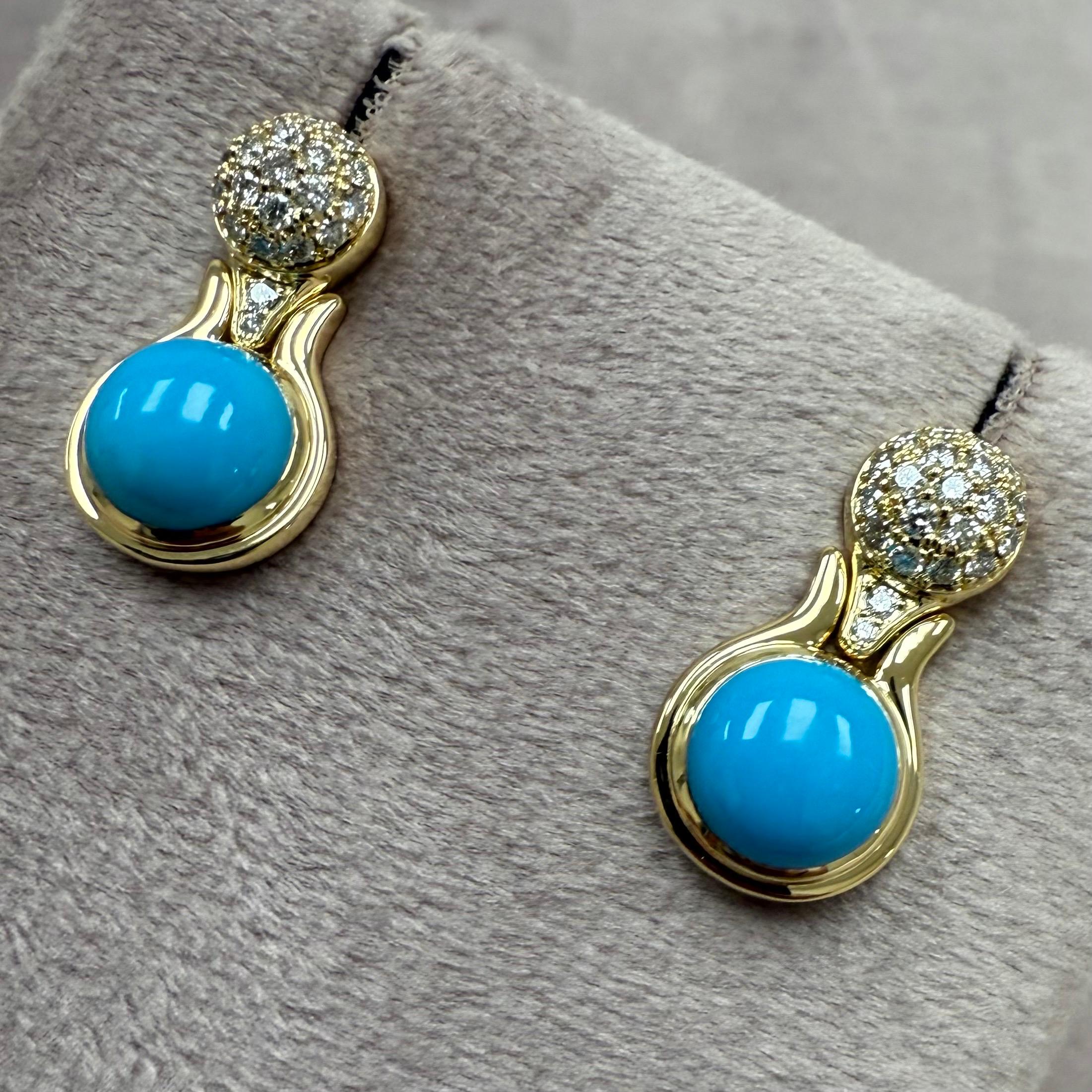 Contemporary Syna Yellow Gold Sleeping Beauty Turquoise Earrings with Diamonds