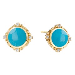 Syna Yellow Gold Sleeping Beauty Turquoise Earrings with Diamonds
