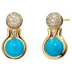 Syna Yellow Gold Sleeping Beauty Turquoise Earrings with Diamonds