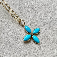 Syna Yellow Gold Sleeping Beauty Turquoise Flower Pendant with Champagne Diamond