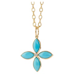 Syna Yellow Gold Sleeping Beauty Turquoise Flower Pendant with Champagne Diamond