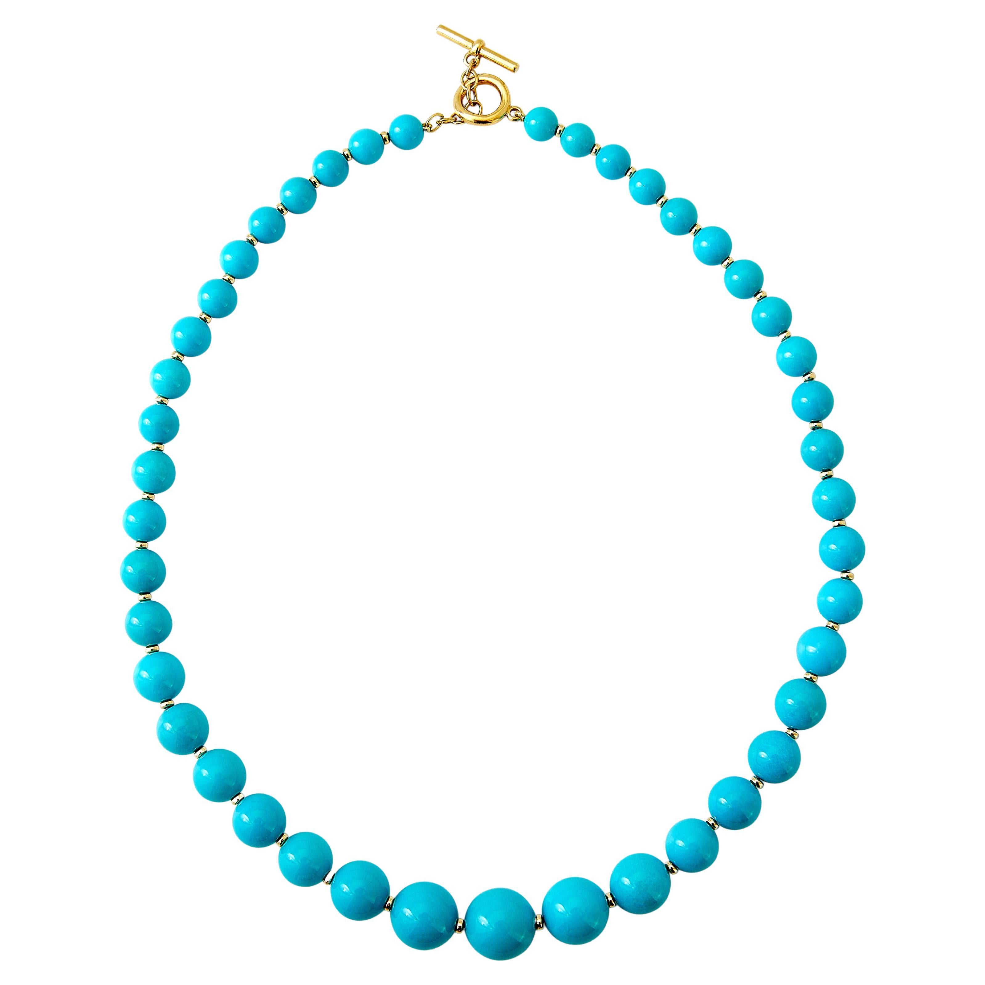 Syna Yellow Gold Sleeping Beauty Turquoise Graduating Bead Necklace For Sale