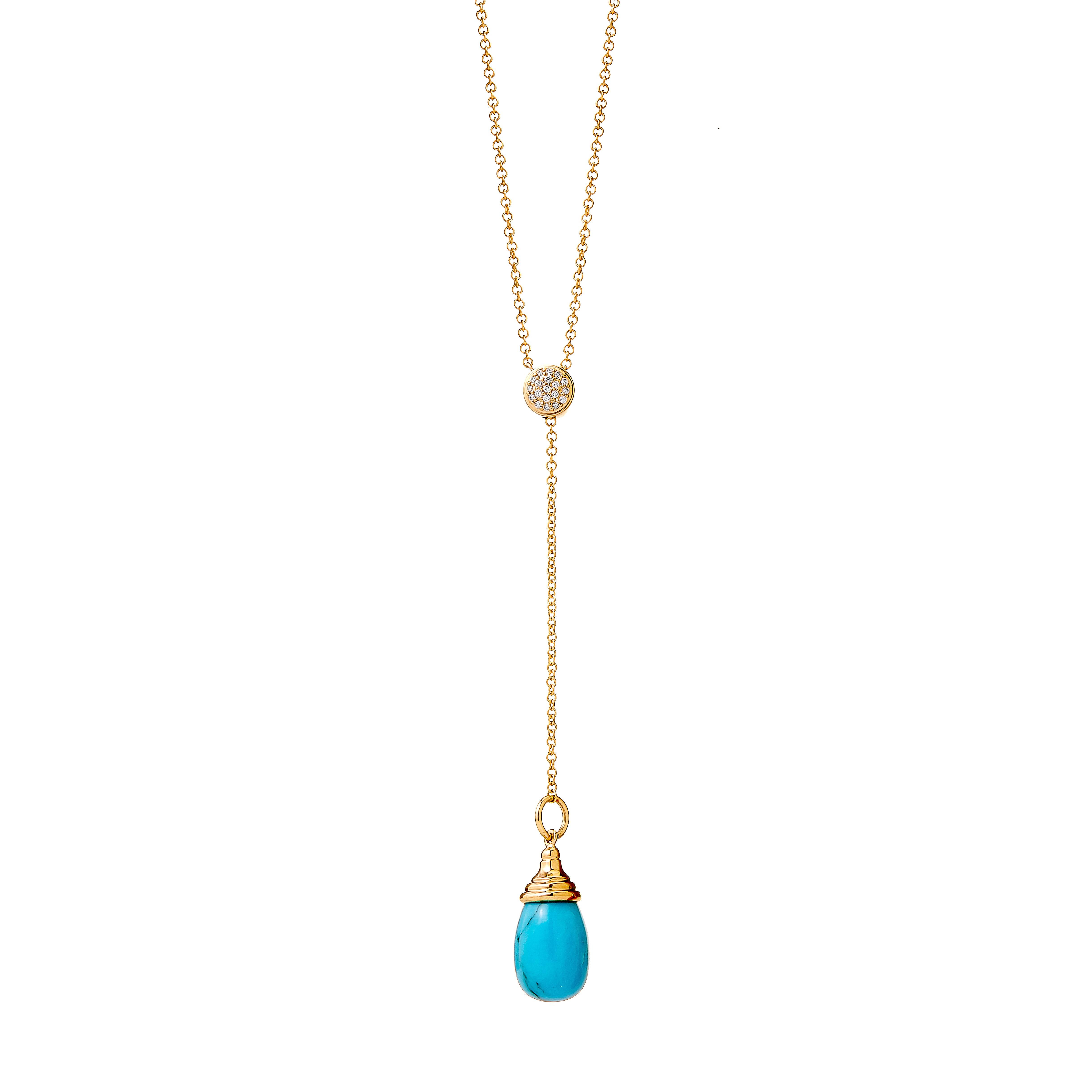 Contemporary Syna Yellow Gold Sleeping Beauty Turquoise Necklace with Champagne Diamonds