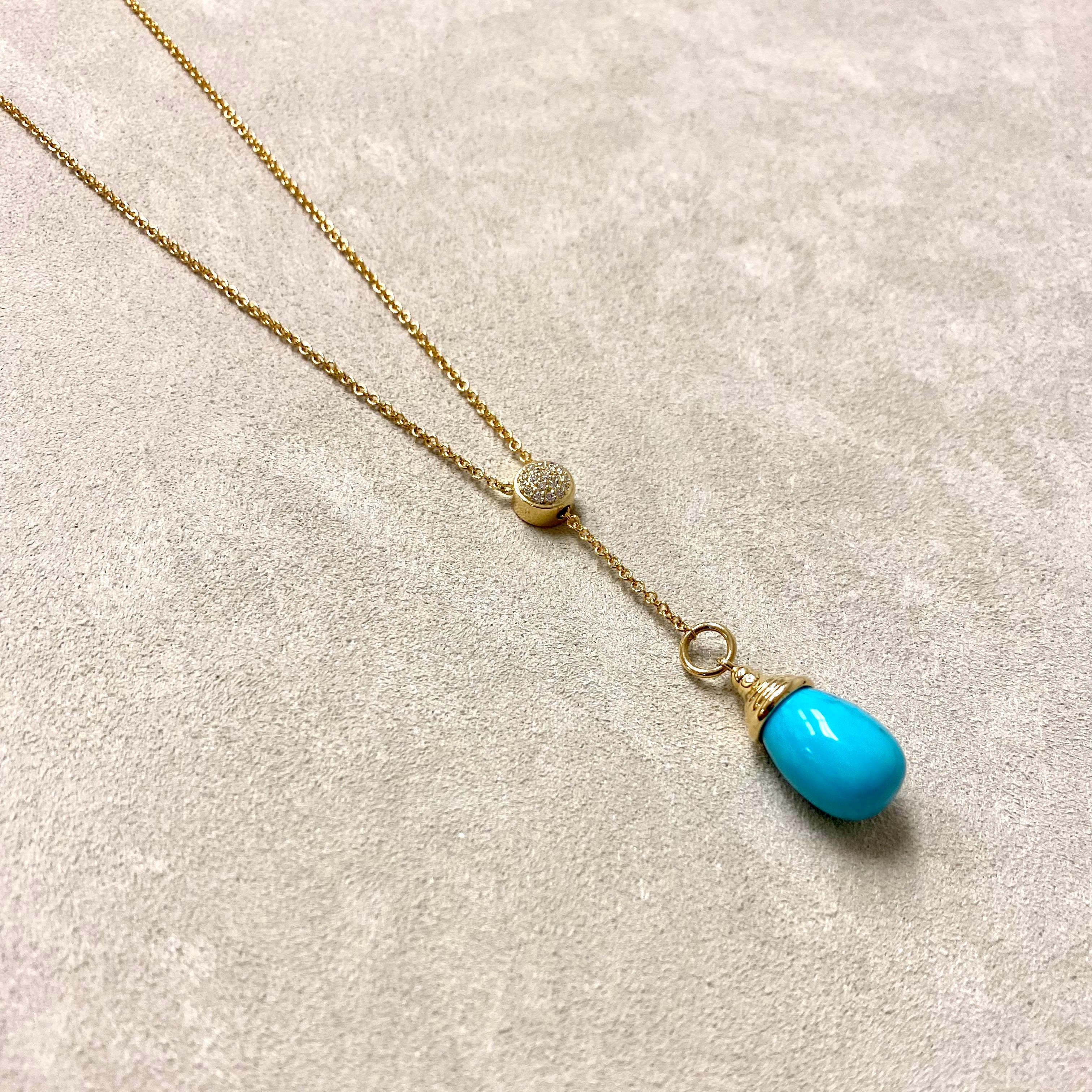 Round Cut Syna Yellow Gold Sleeping Beauty Turquoise Necklace with Champagne Diamonds