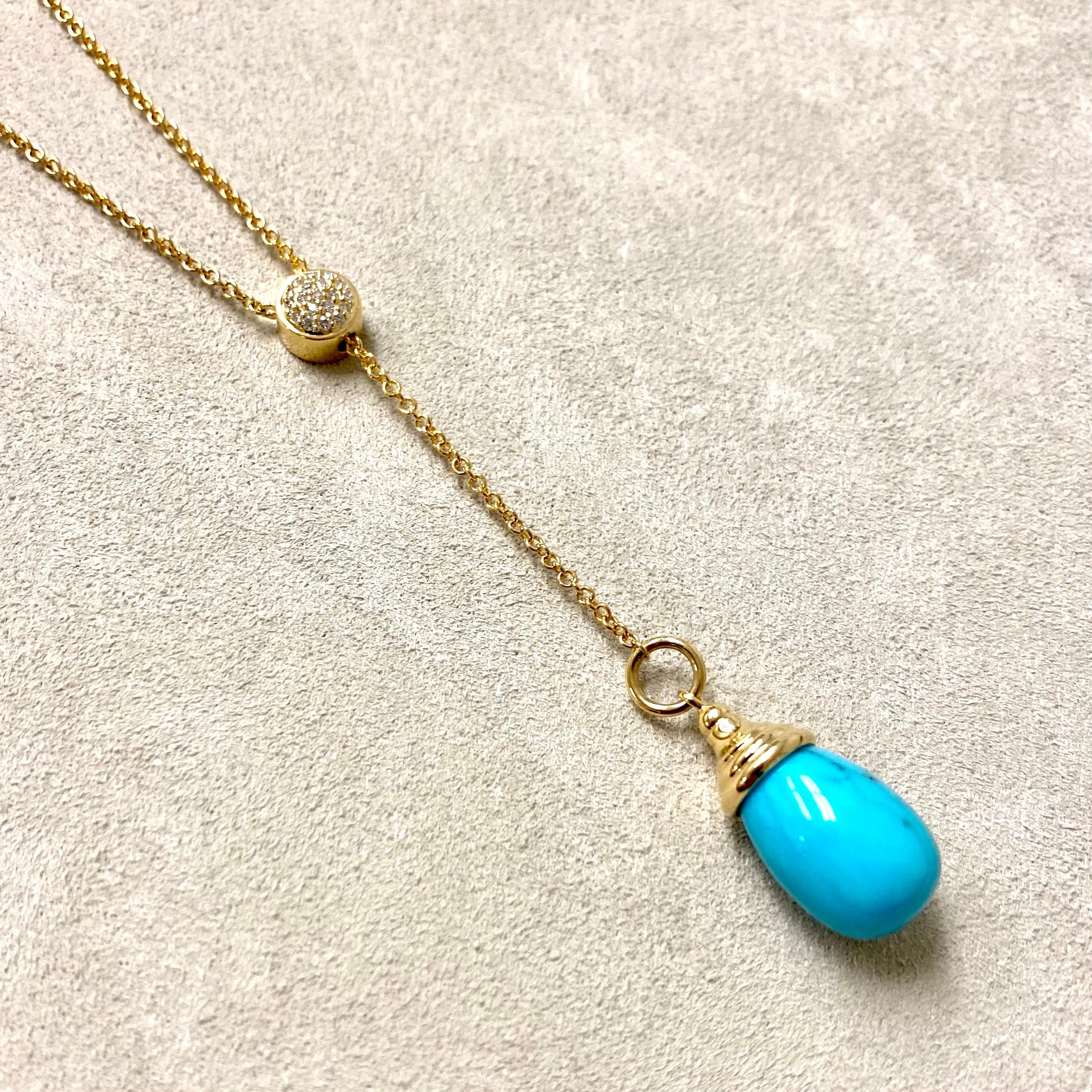 Syna Yellow Gold Sleeping Beauty Turquoise Necklace with Champagne Diamonds In New Condition In Fort Lee, NJ