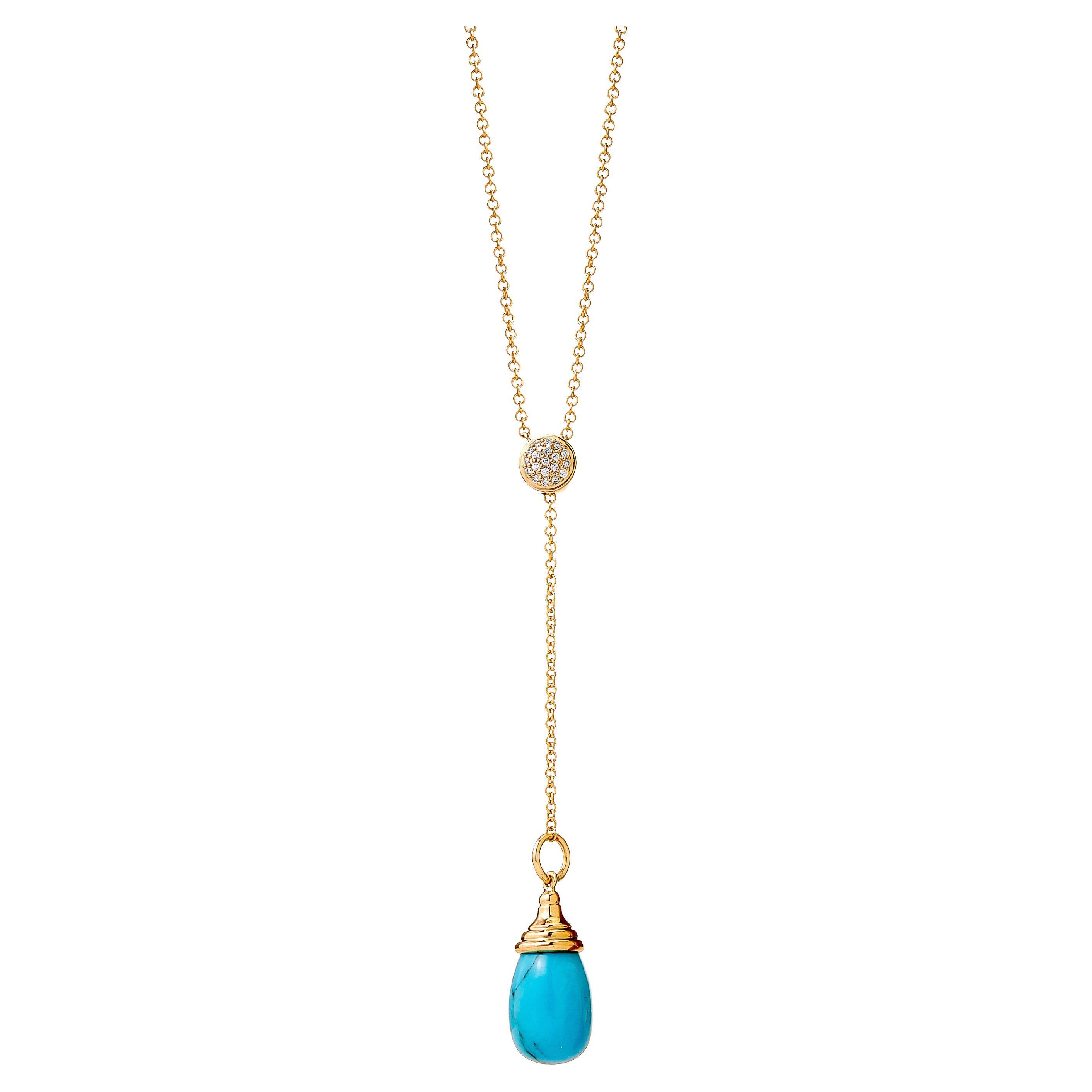 Syna Yellow Gold Sleeping Beauty Turquoise Necklace with Champagne Diamonds