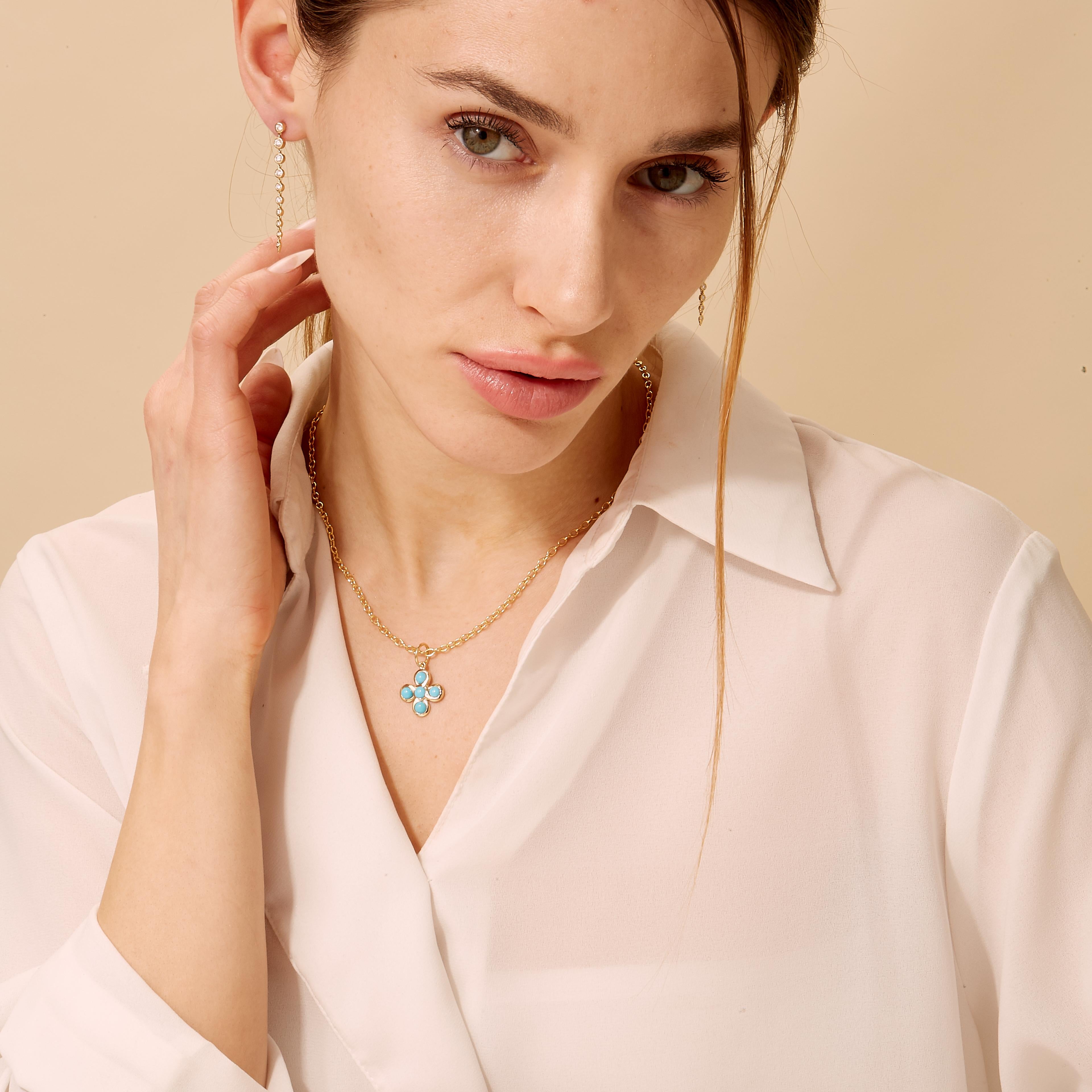 Created in 18 karat yellow gold
Sleeping beauty turquoise 1.40 carats approx.
Limited edition
Chain sold separately

Formed from 18 karat yellow gold, this pendant features a stunning Sleeping Beauty turquoise with approximately 1.40 carats of