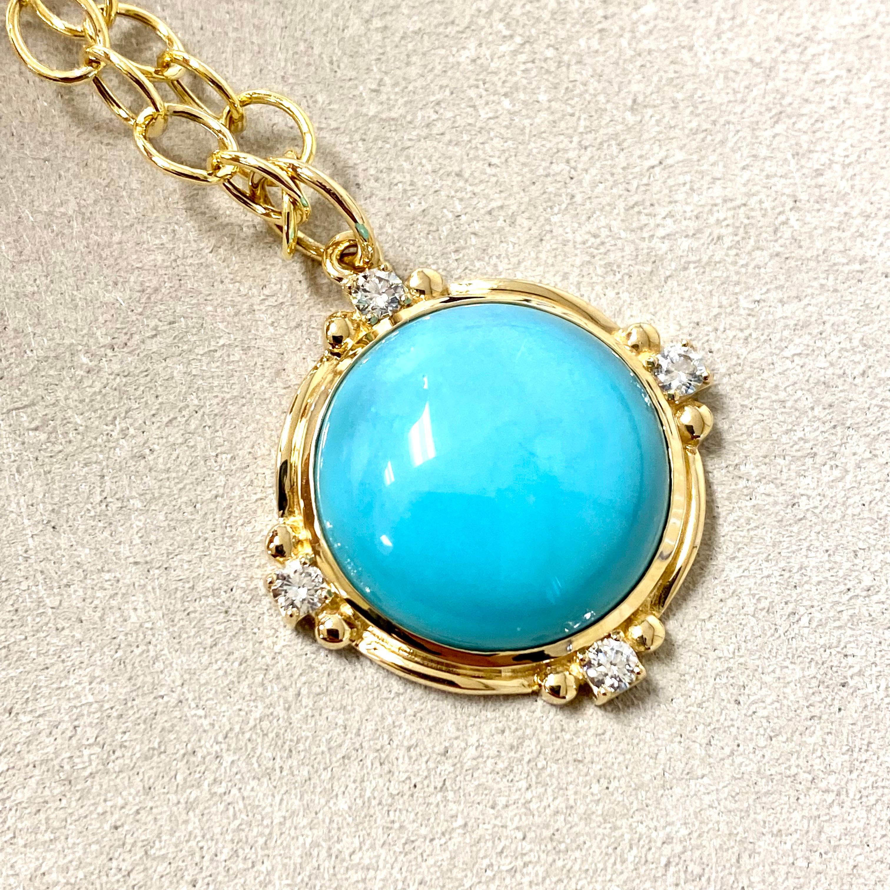 Contemporary Syna Yellow Gold Sleeping Beauty Turquoise Pendant with Champagne Diamonds