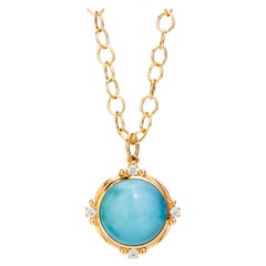 Syna Yellow Gold Sleeping Beauty Turquoise Pendant with Champagne Diamonds