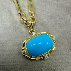 Syna Yellow Gold Sleeping Beauty Turquoise Pendant with Diamonds