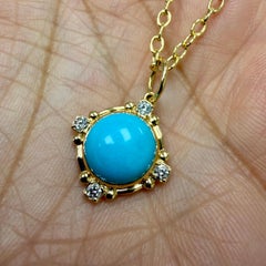 Syna Yellow Gold Sleeping Beauty Turquoise Pendant with Diamonds