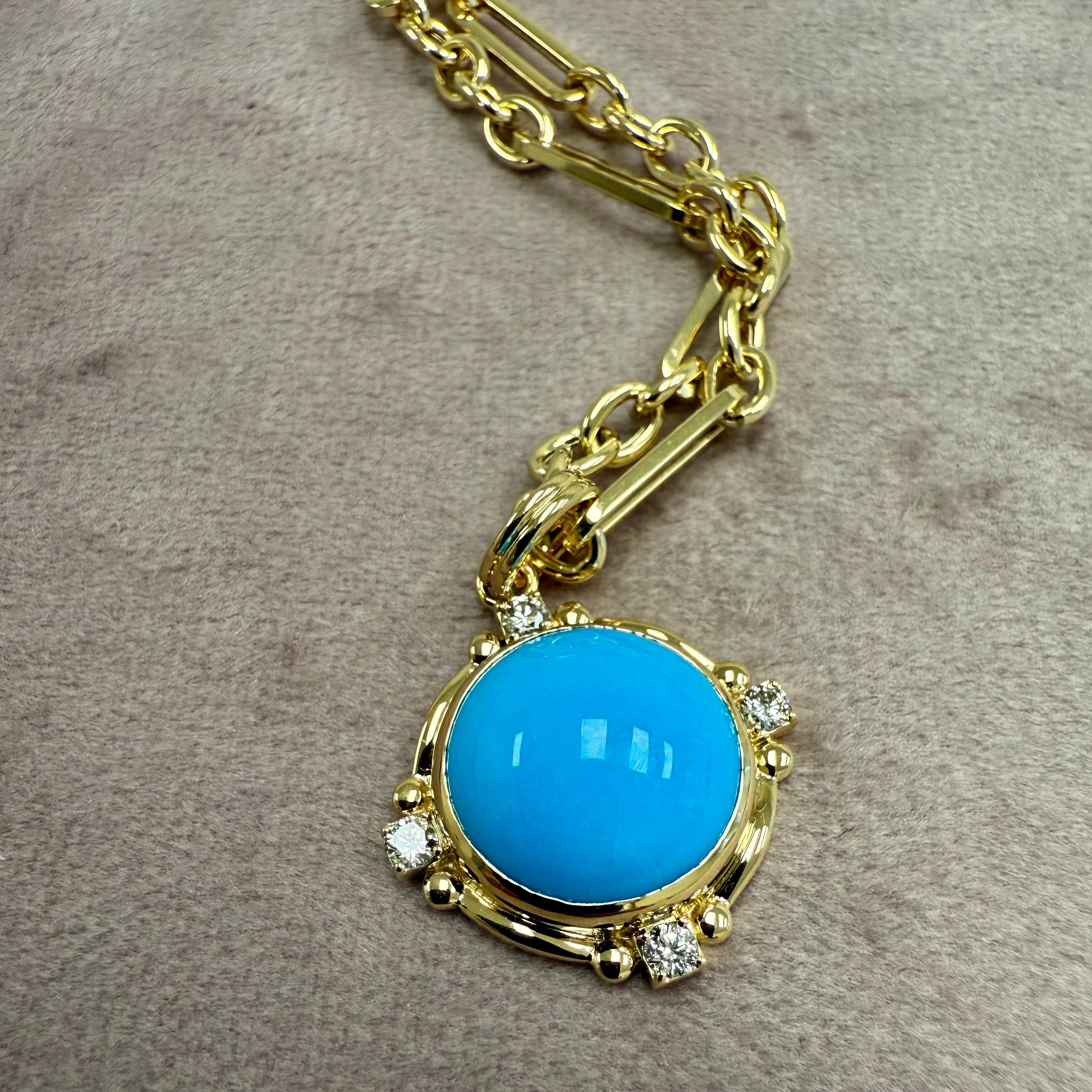 Syna Pendentif en or jaune Turquoise Belle au bois dormant avec diamants Neuf - En vente à Fort Lee, NJ