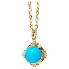 Syna Yellow Gold Sleeping Beauty Turquoise Pendant with Diamonds