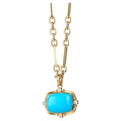 Syna Yellow Gold Sleeping Beauty Turquoise Pendant with Diamonds
