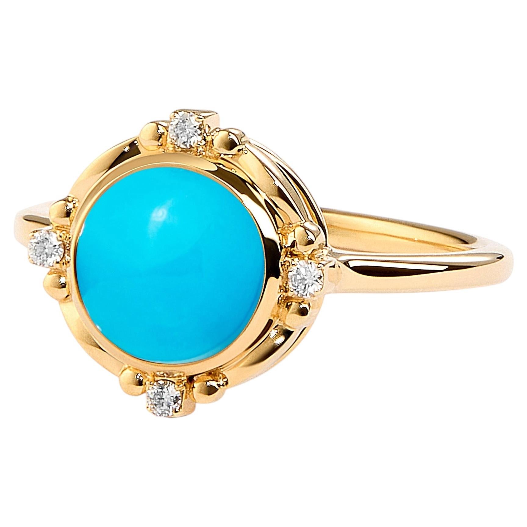 Bague Syna en or jaune, avec turquoise « Sleeping Beauty » et diamants